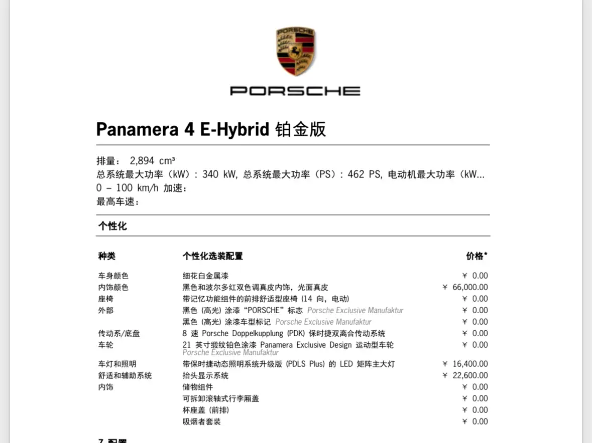Porsche Panamera New Energy 2024 2023 Panamera 4 E-Hybrid Platinum Edition 2.9T